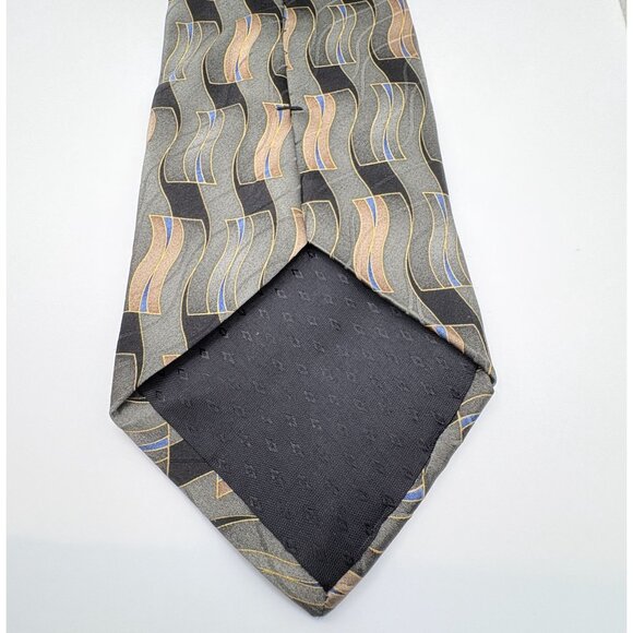 Puritan Mens Neck Tie Silk Abstract Geometric Flowing Design Green Gray - Picture 3 of 7